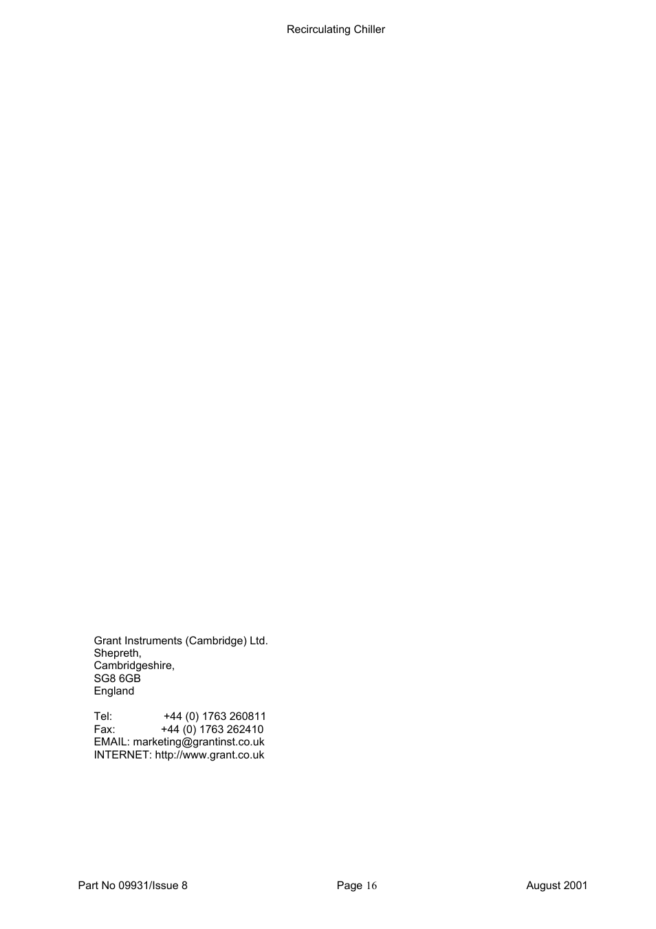 Grant Instruments RC User Manual | Page 16 / 16