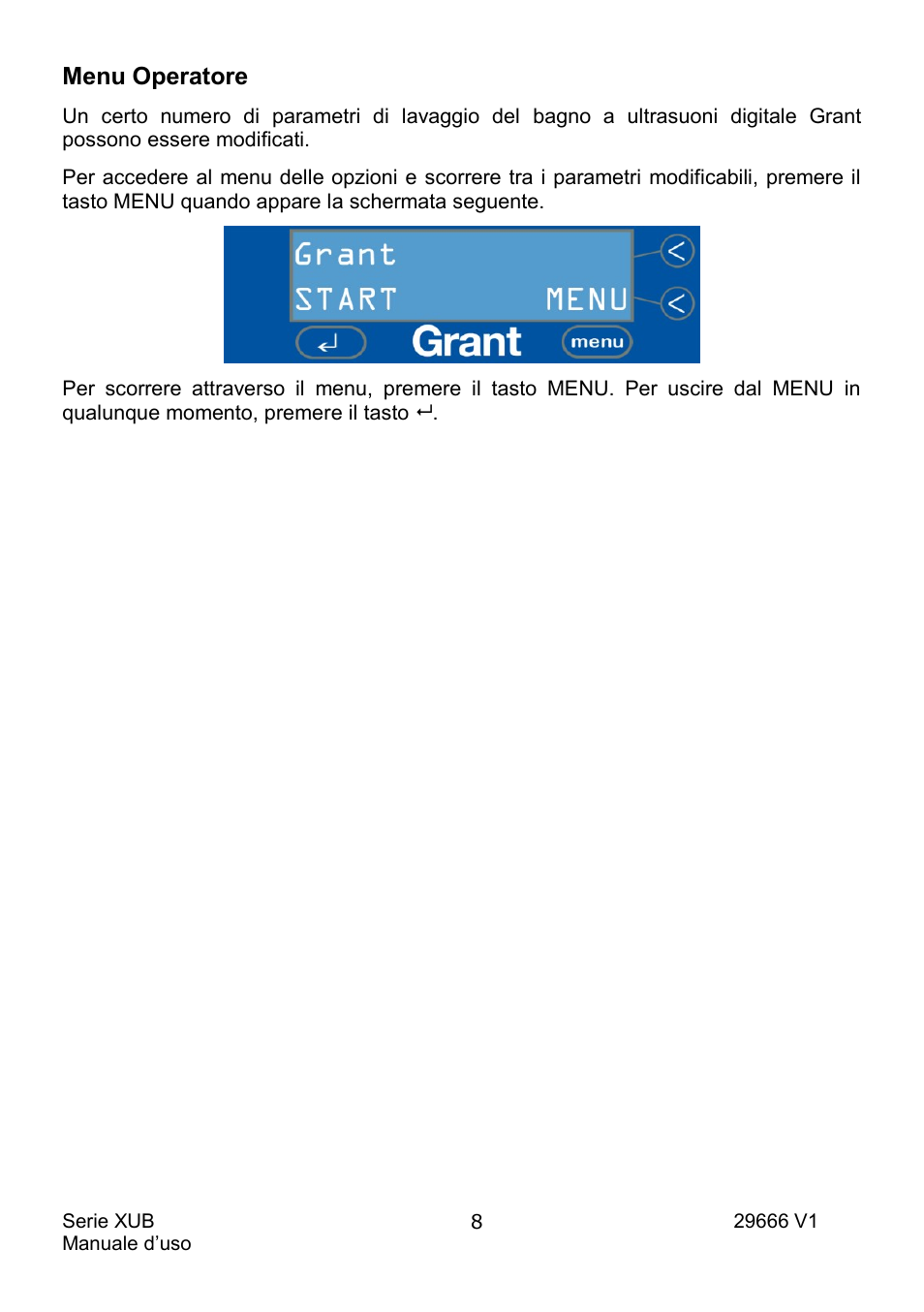 Menu operatore | Grant Instruments XUB Series User Manual | Page 102 / 156