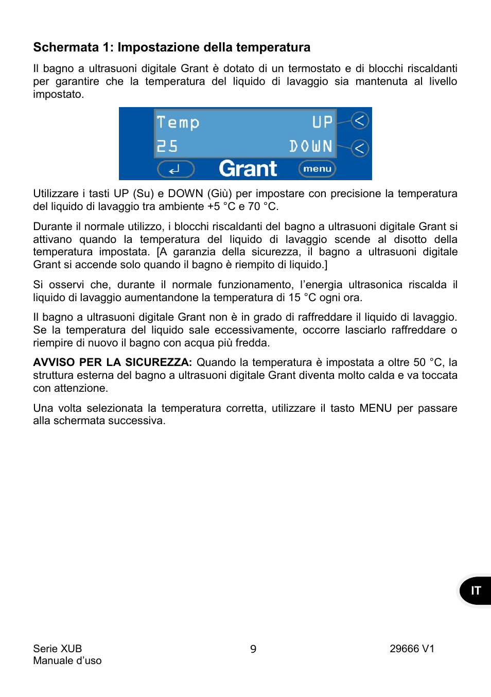 Schermata 1: impostazione della temperatura | Grant Instruments XUB Series User Manual | Page 103 / 156