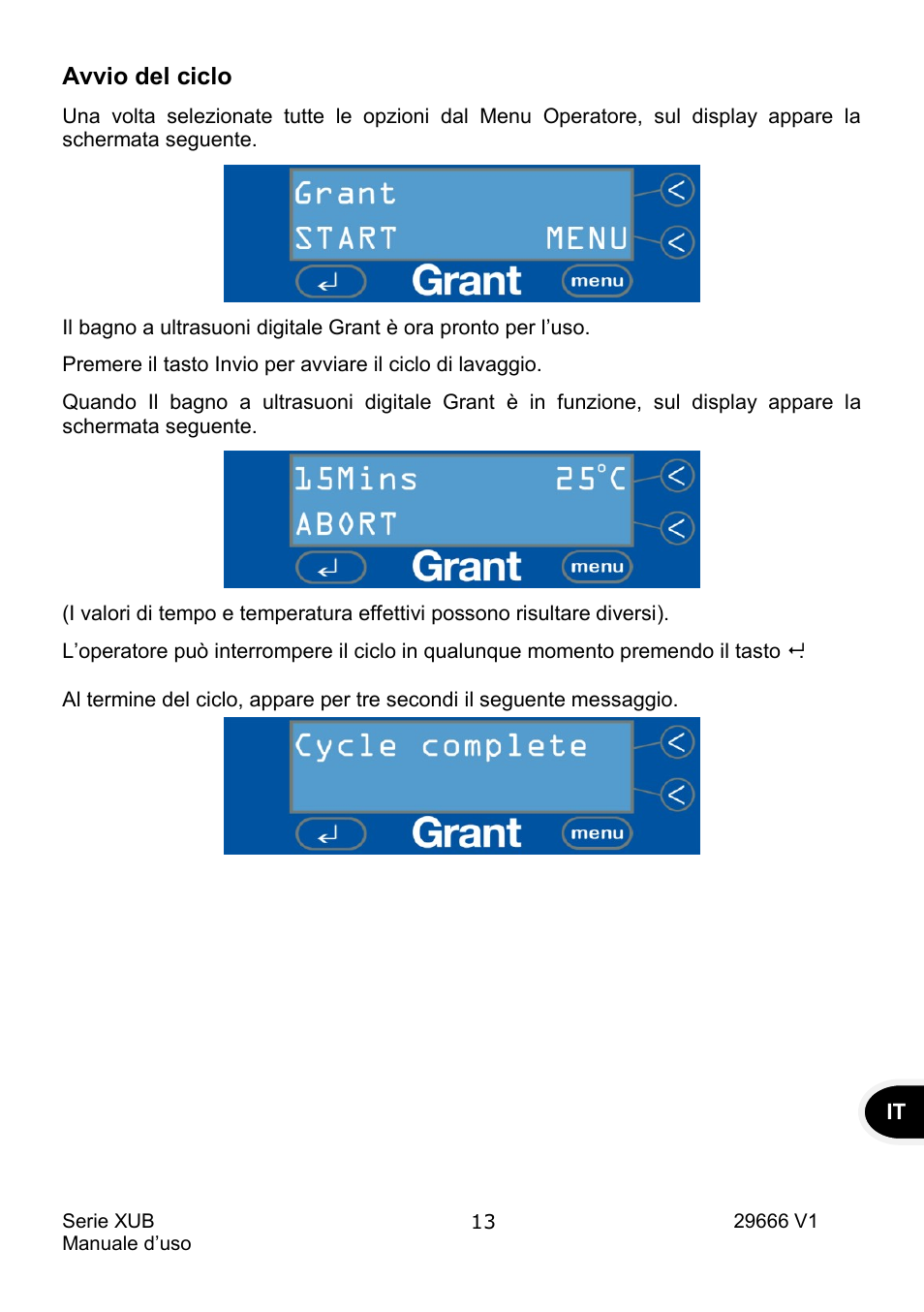 Avvio del ciclo | Grant Instruments XUB Series User Manual | Page 107 / 156