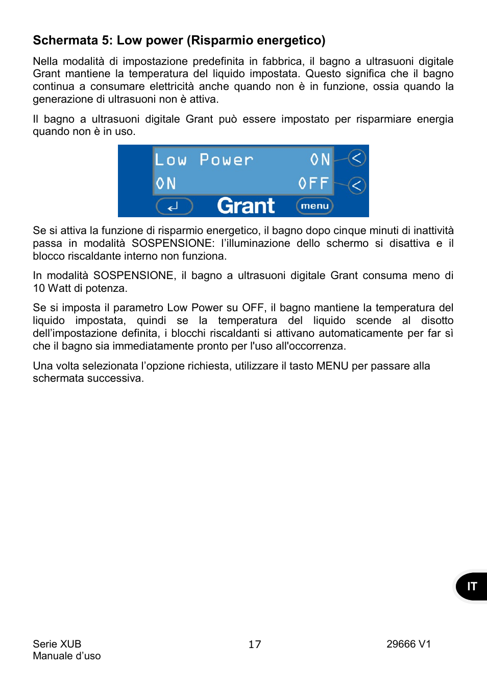 Schermata 5: low power (risparmio energetico) | Grant Instruments XUB Series User Manual | Page 111 / 156