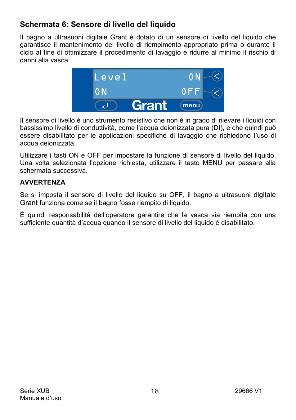 Schermata 6: sensore di livello del liquido | Grant Instruments XUB Series User Manual | Page 112 / 156