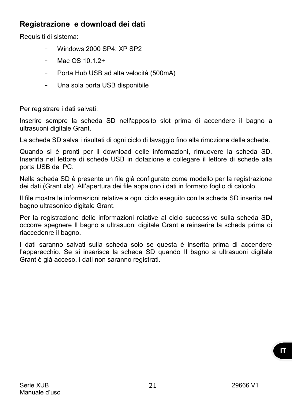 Registrazione dei dati, Registrazione e download dei dati | Grant Instruments XUB Series User Manual | Page 115 / 156