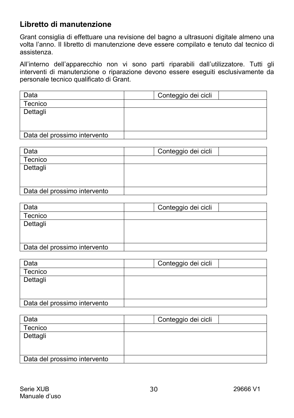 Libretto di manutenzione | Grant Instruments XUB Series User Manual | Page 124 / 156