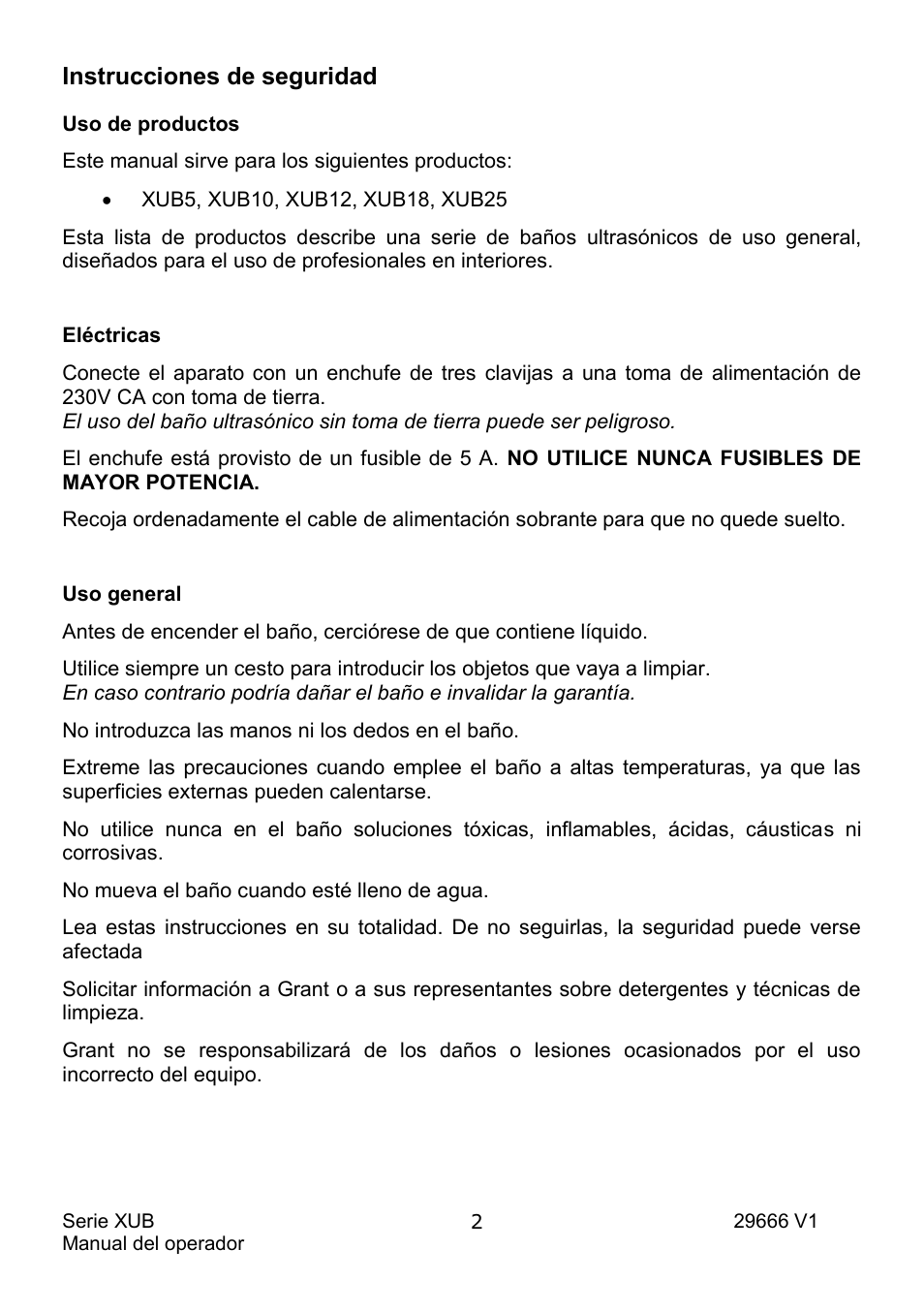 Instrucciones de seguridad | Grant Instruments XUB Series User Manual | Page 126 / 156