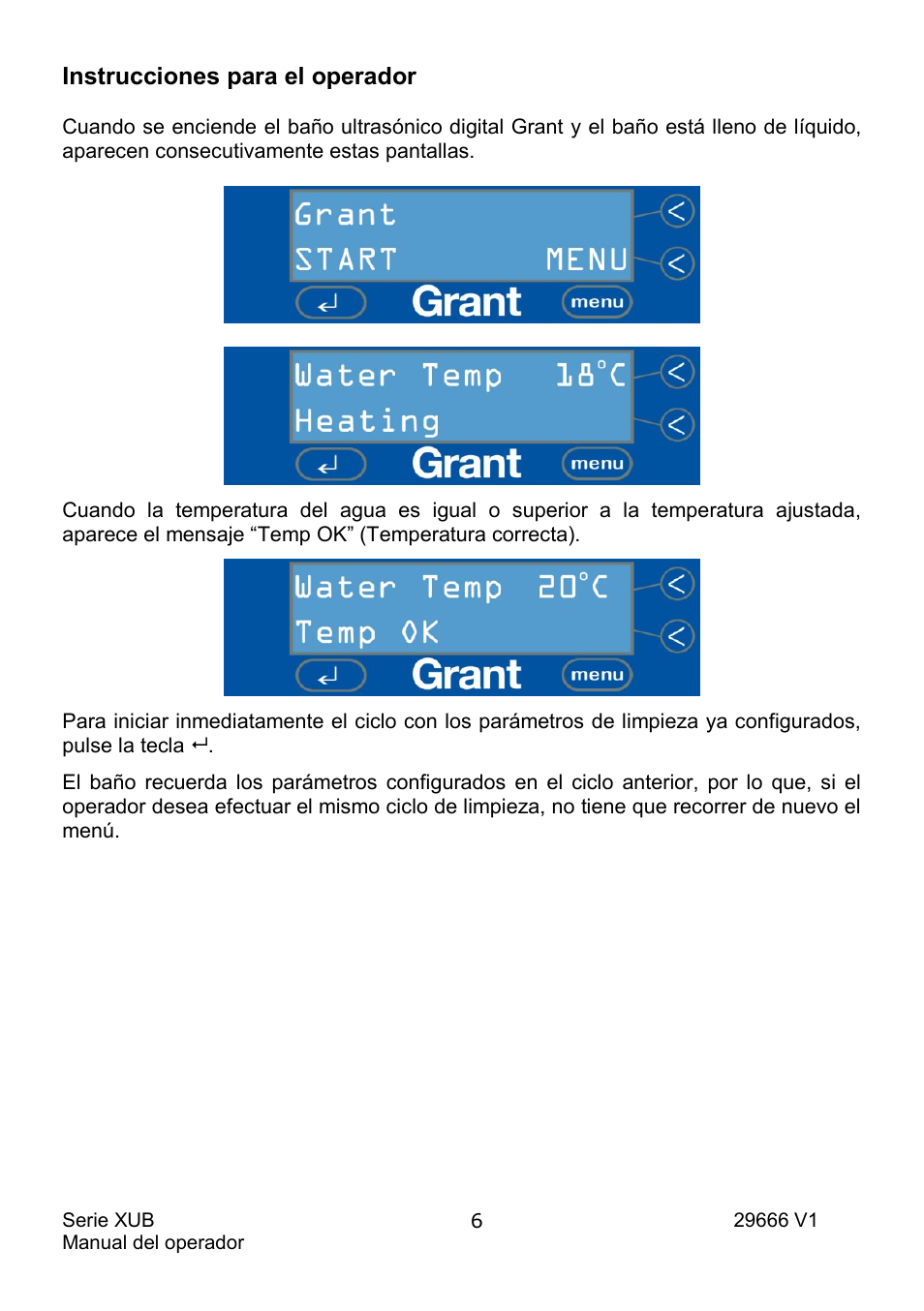 Instrucciones para el operador | Grant Instruments XUB Series User Manual | Page 130 / 156