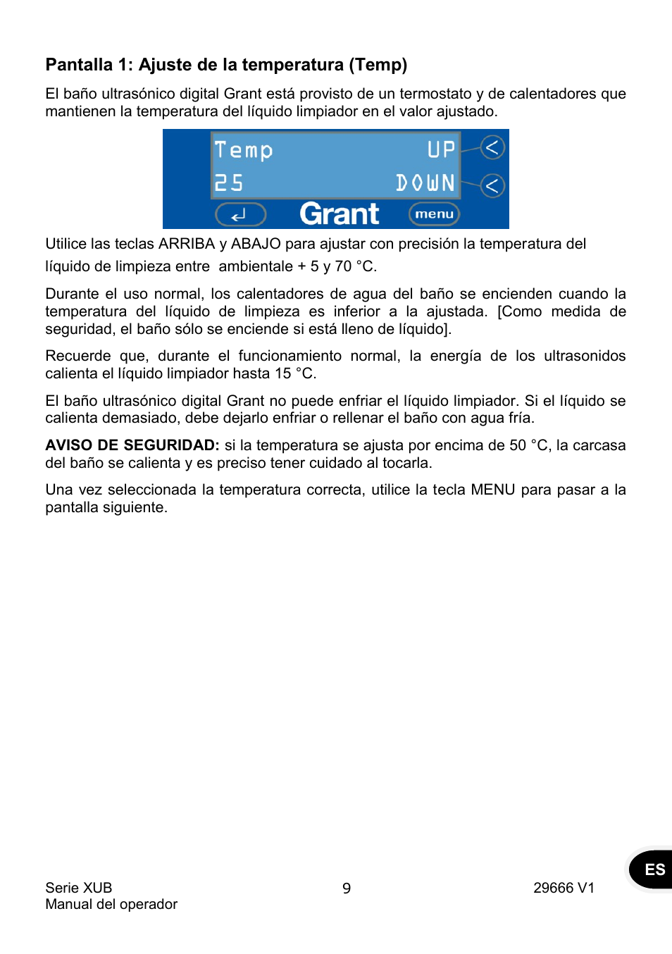 Pantalla 1: ajuste de la temperatura (temp) | Grant Instruments XUB Series User Manual | Page 133 / 156