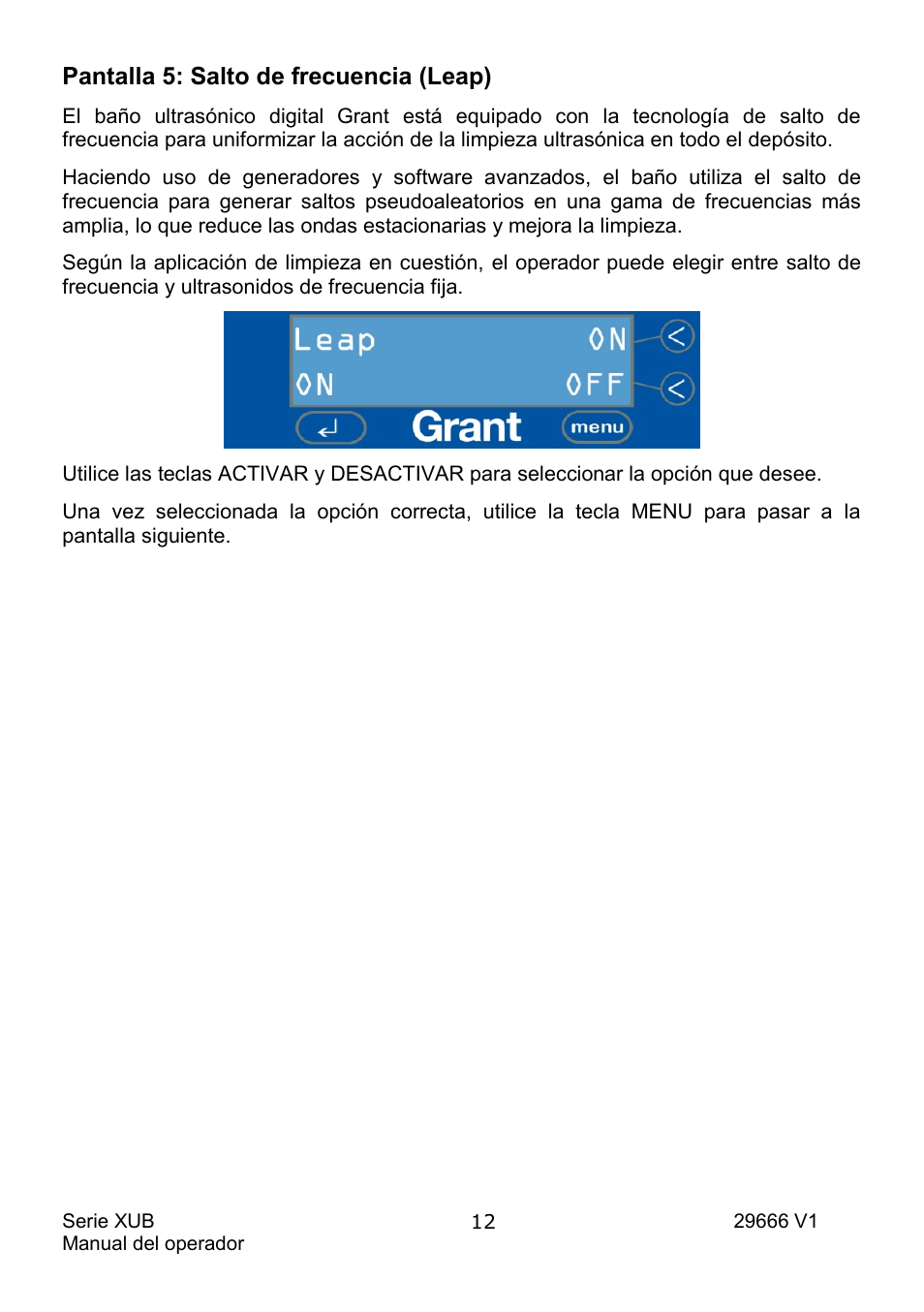 Pantalla 5: salto de frecuencia (leap) | Grant Instruments XUB Series User Manual | Page 136 / 156