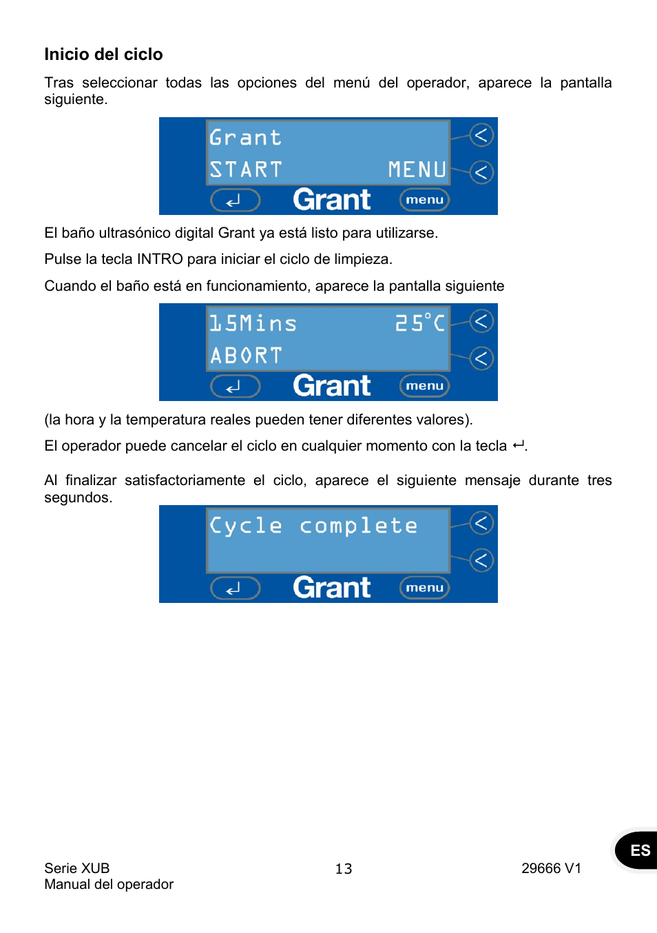 Inicio del ciclo | Grant Instruments XUB Series User Manual | Page 137 / 156