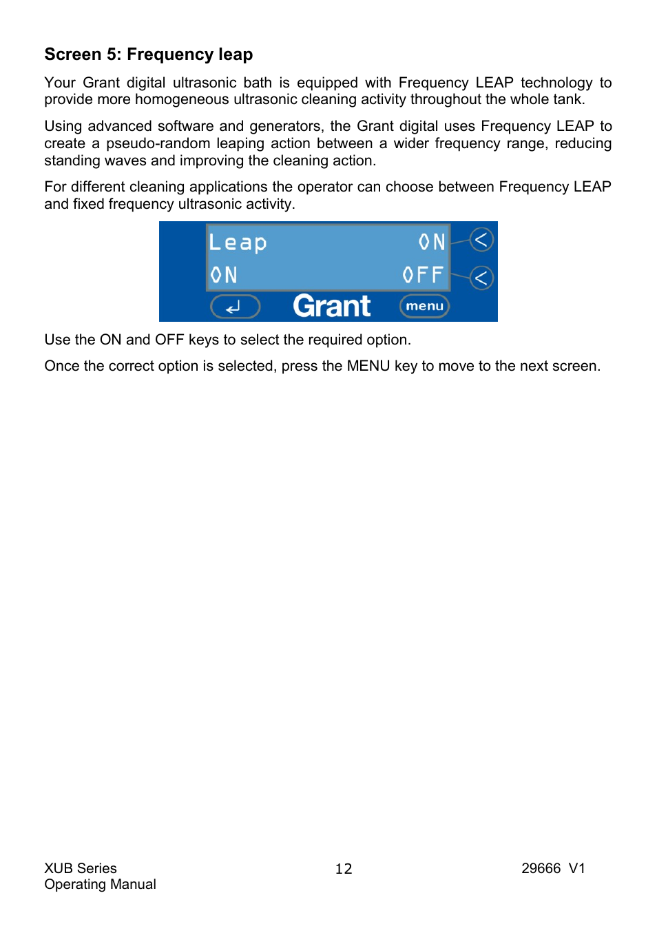 Screen 5: frequency leap | Grant Instruments XUB Series User Manual | Page 14 / 156