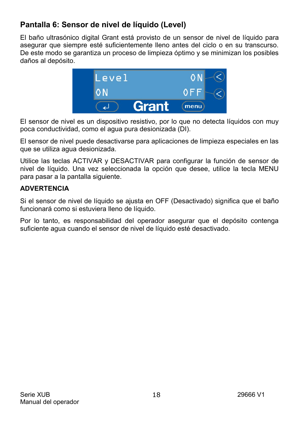 Pantalla 6: sensor de nivel de líquido (level) | Grant Instruments XUB Series User Manual | Page 142 / 156