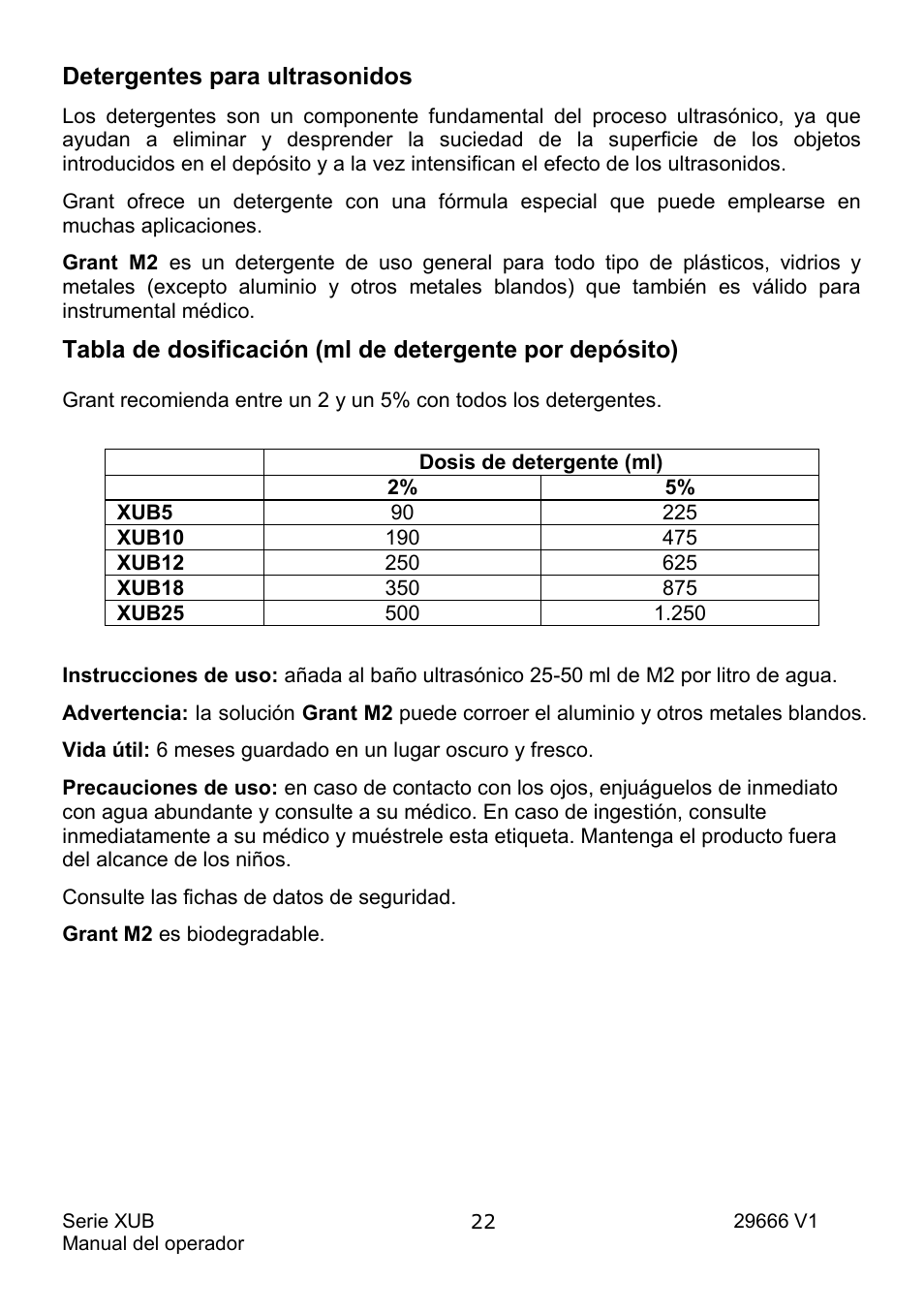 Detergentes para ultrasonidos | Grant Instruments XUB Series User Manual | Page 146 / 156