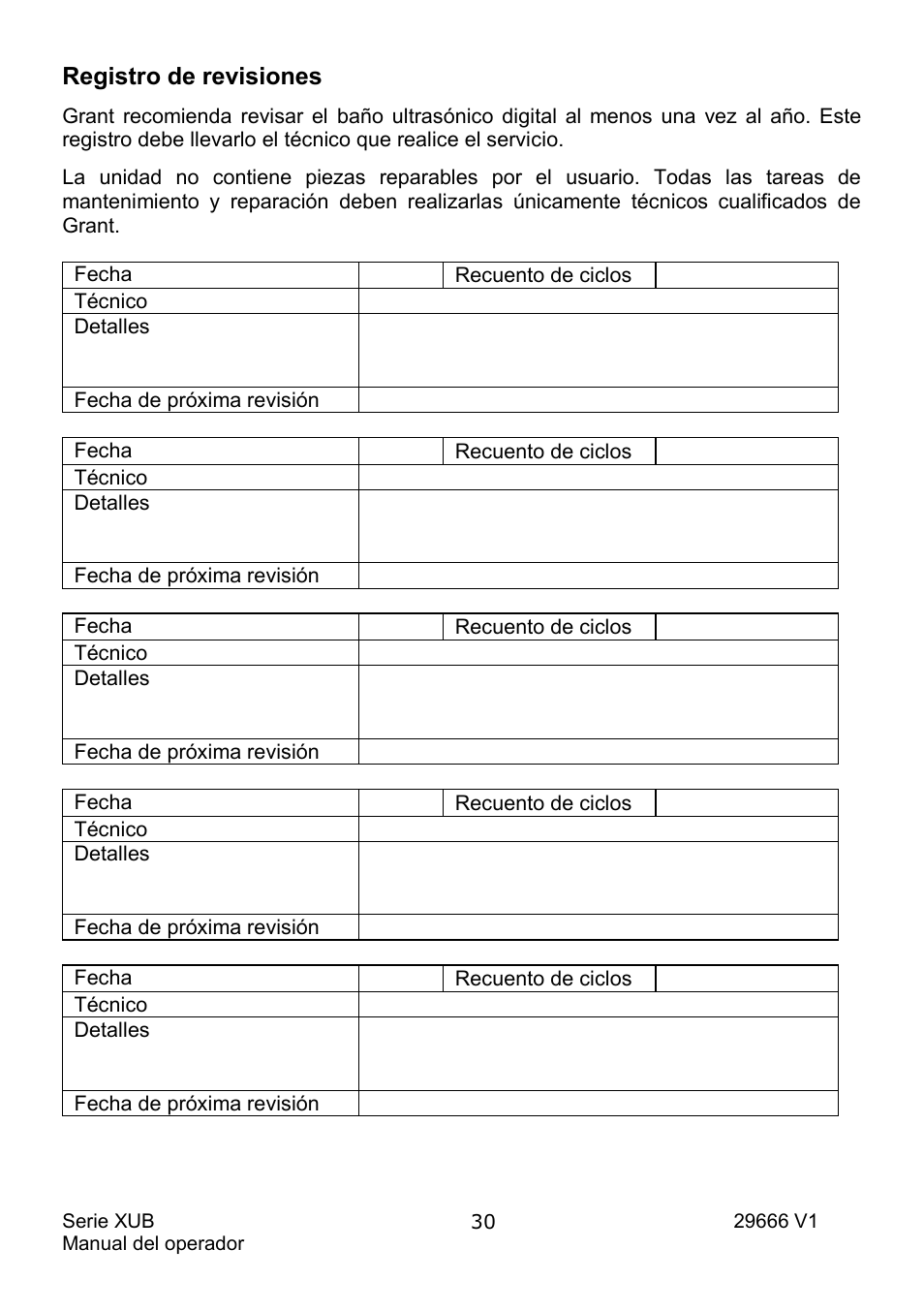 Registro de revisiones | Grant Instruments XUB Series User Manual | Page 154 / 156