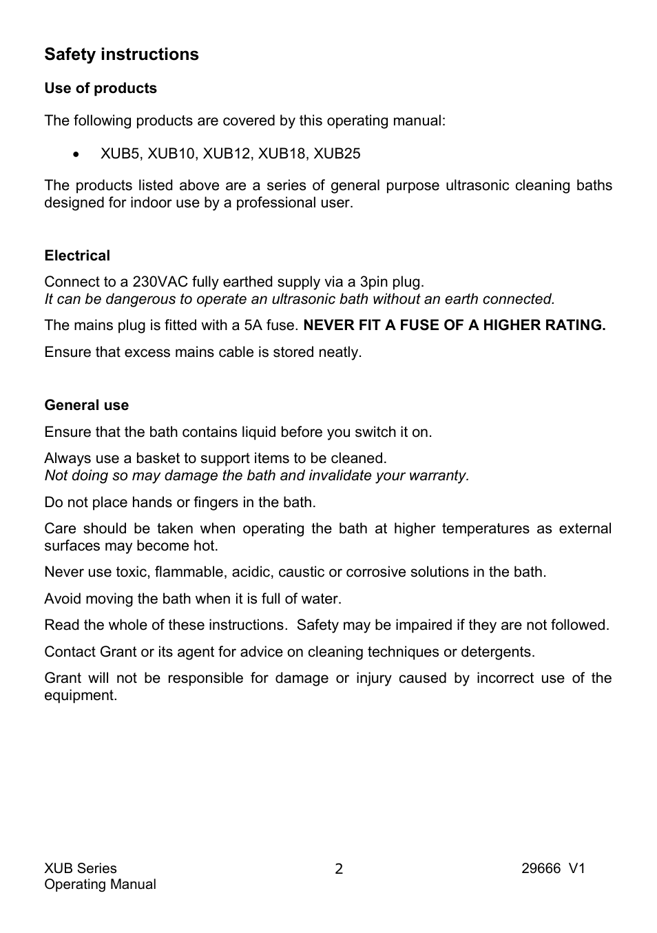 Safety instructions | Grant Instruments XUB Series User Manual | Page 4 / 156