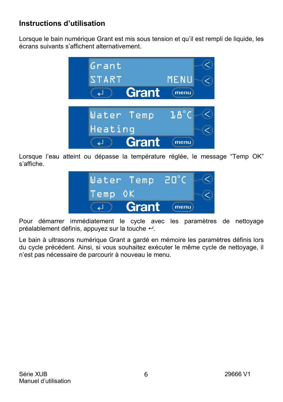 Instructions d’utilisation | Grant Instruments XUB Series User Manual | Page 40 / 156