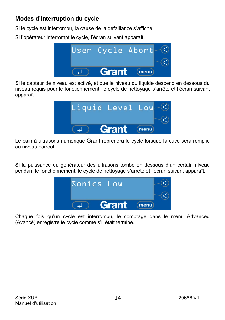 Modes d’interruption du cycle | Grant Instruments XUB Series User Manual | Page 48 / 156