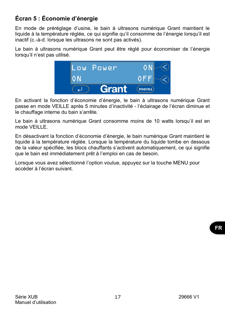 Écran 5 : économie d’énergie | Grant Instruments XUB Series User Manual | Page 51 / 156