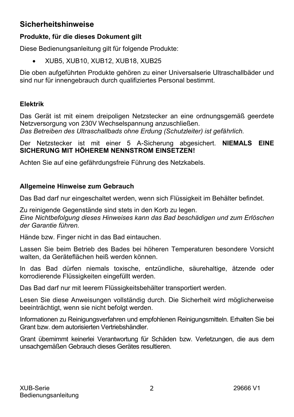 Sicherheitshinweise | Grant Instruments XUB Series User Manual | Page 66 / 156