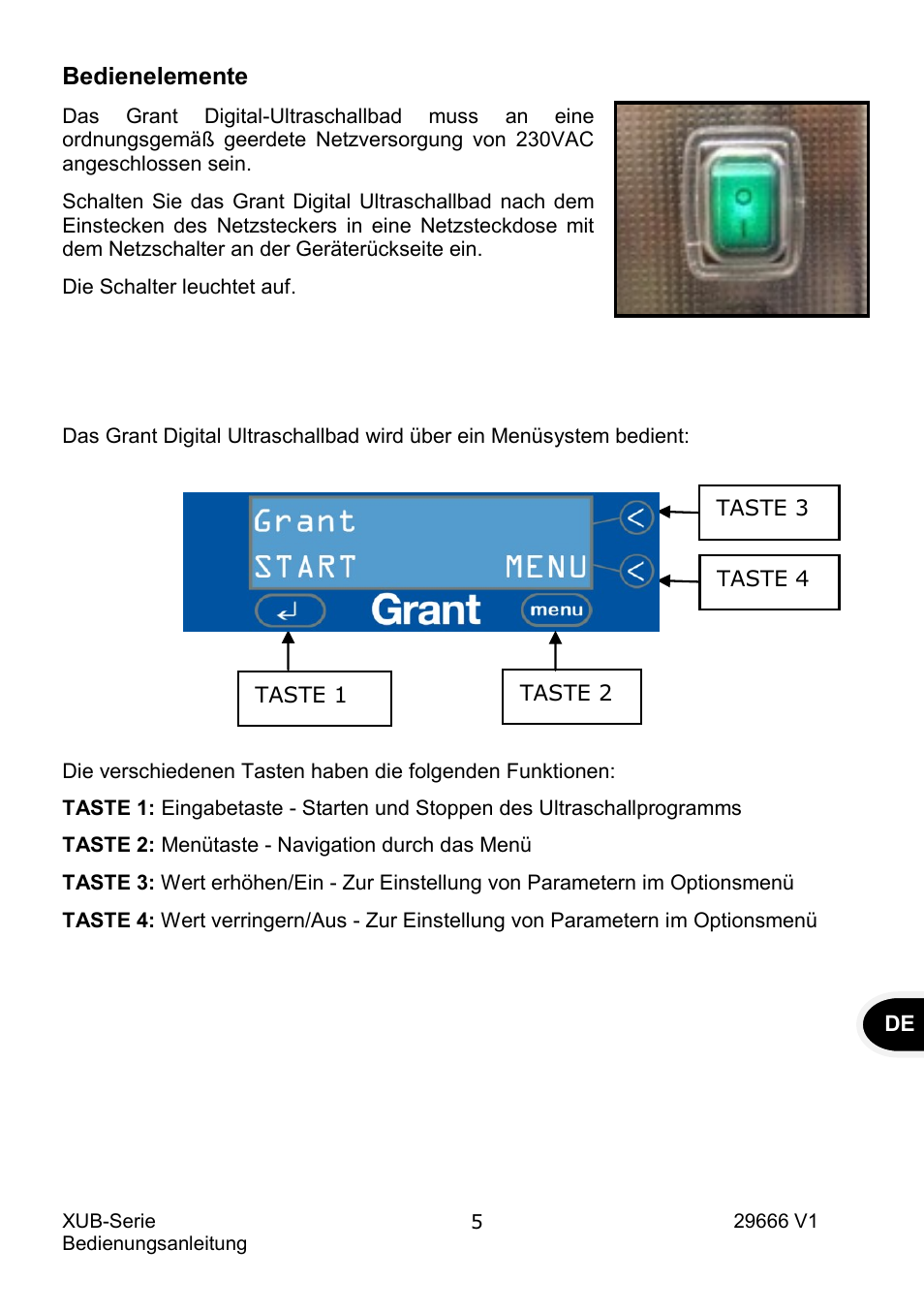 Bedienelemente | Grant Instruments XUB Series User Manual | Page 69 / 156