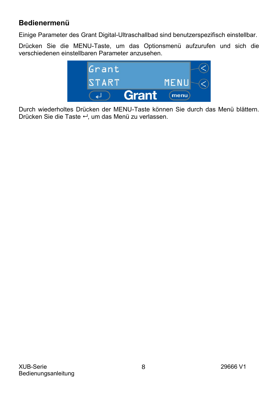 Bedienermenü | Grant Instruments XUB Series User Manual | Page 72 / 156