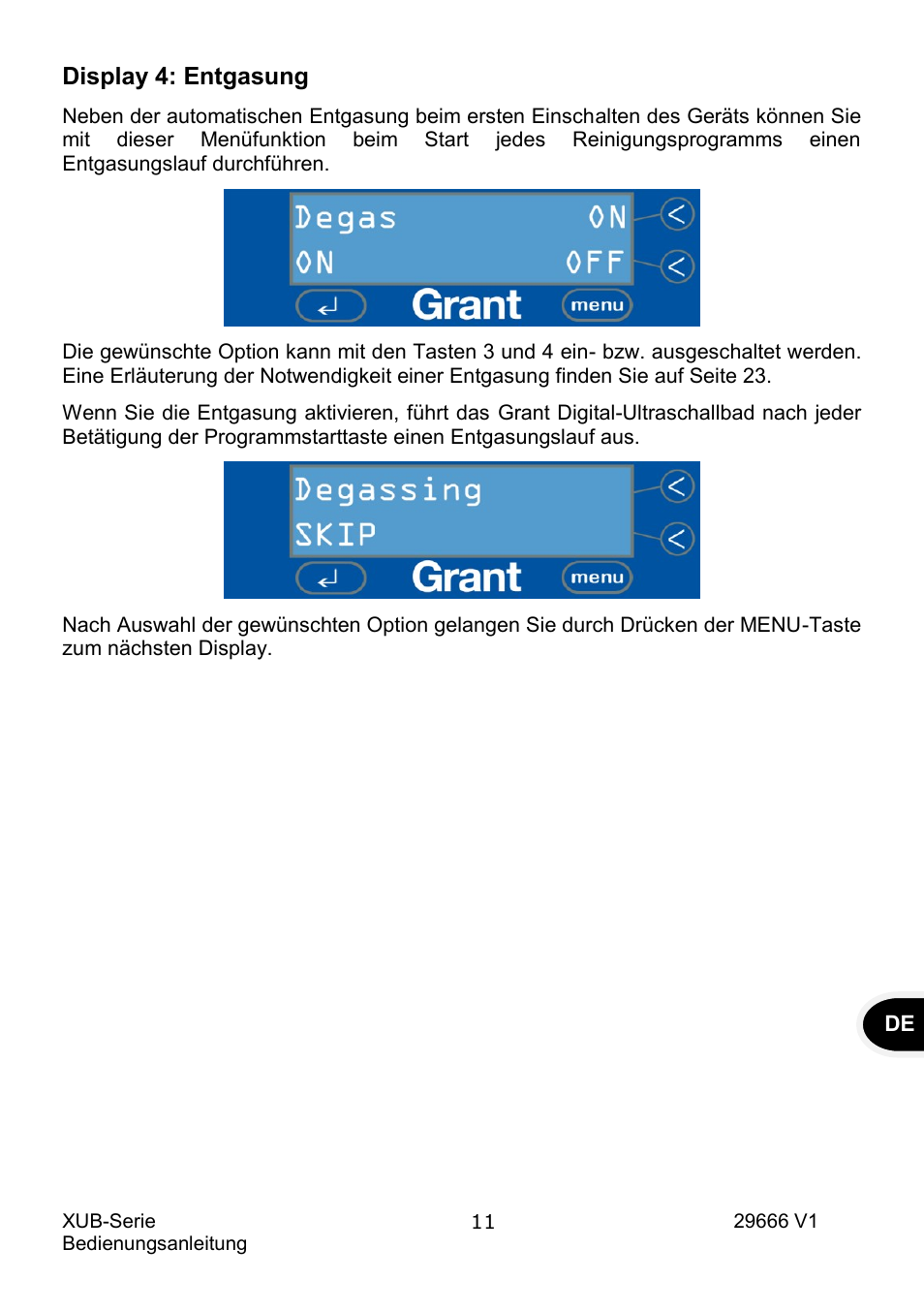 Display 4: entgasung | Grant Instruments XUB Series User Manual | Page 75 / 156