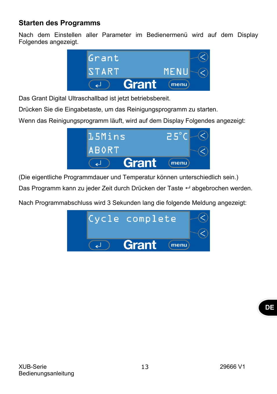 Starten des programms | Grant Instruments XUB Series User Manual | Page 77 / 156