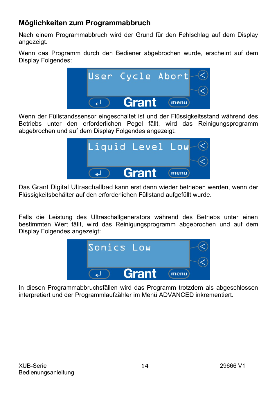 Möglichkeiten zum programmabbruch | Grant Instruments XUB Series User Manual | Page 78 / 156