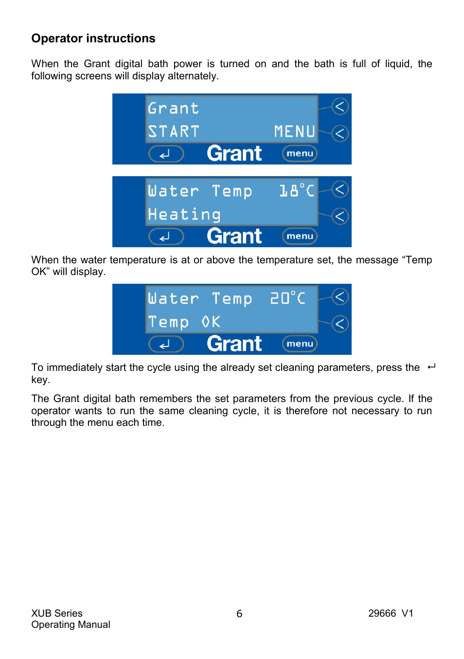 Operator instructions | Grant Instruments XUB Series User Manual | Page 8 / 156