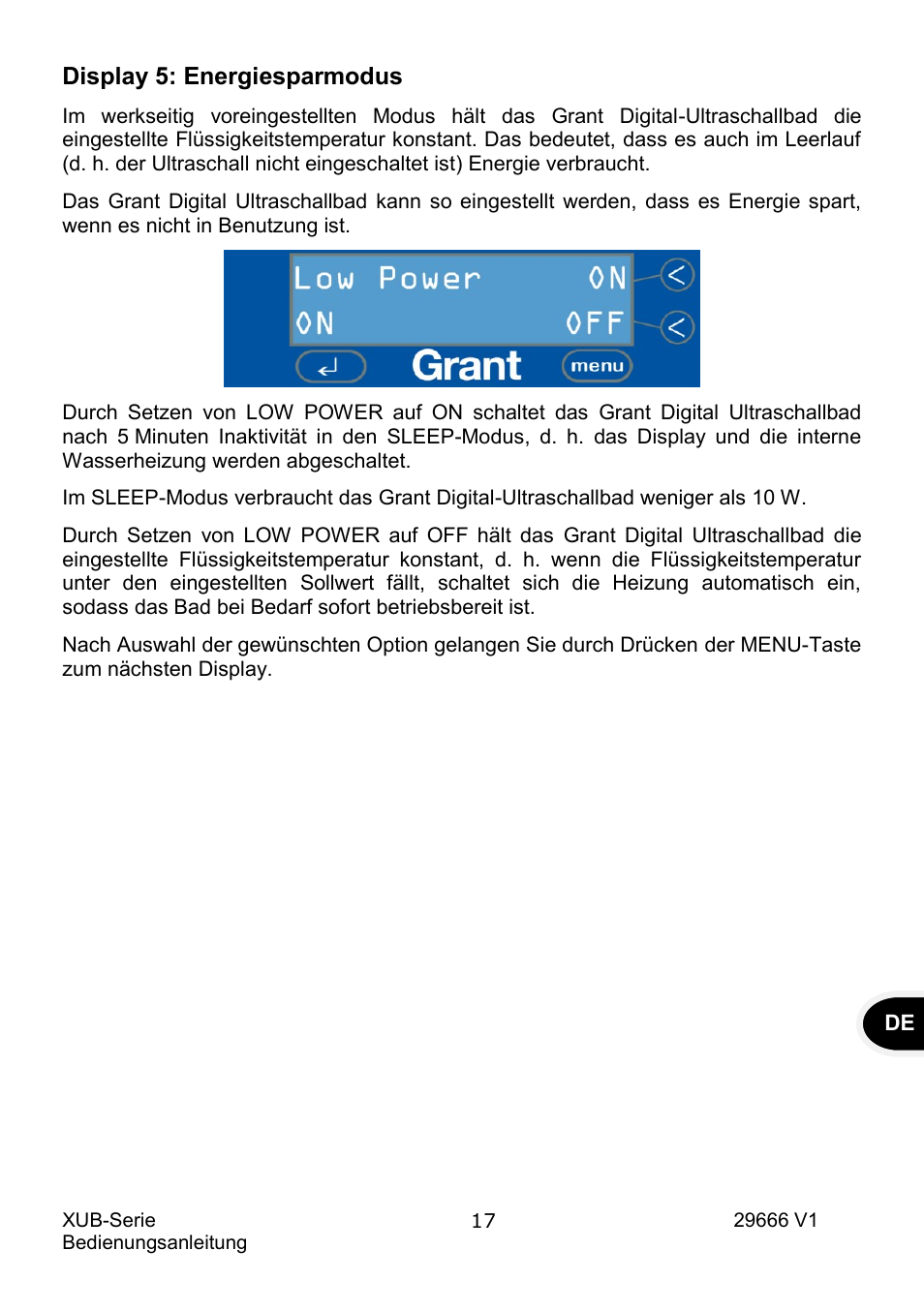 Display 5: energiesparmodus | Grant Instruments XUB Series User Manual | Page 81 / 156