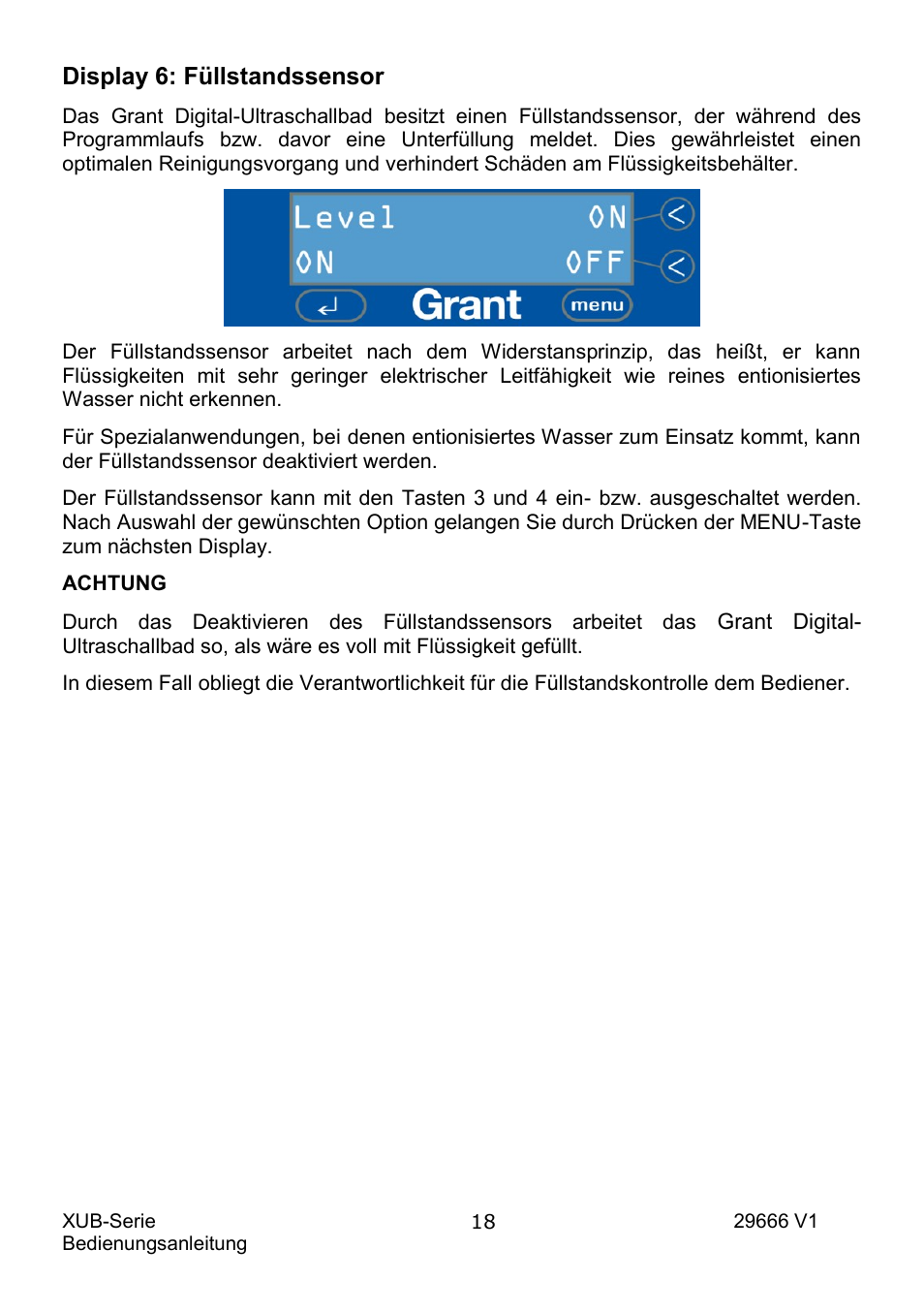 Display 6: füllstandssensor | Grant Instruments XUB Series User Manual | Page 82 / 156