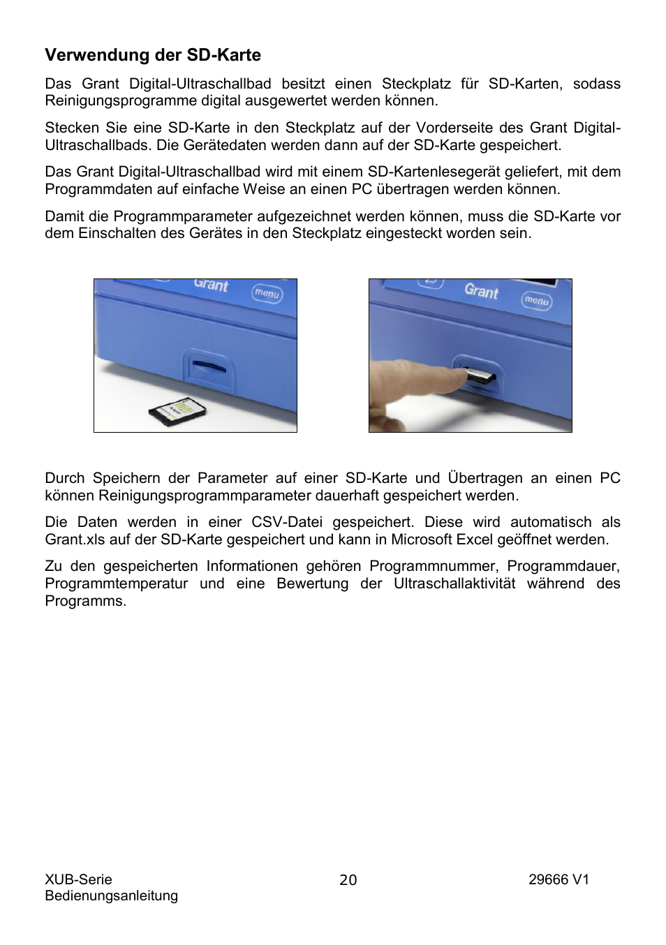 Verwendung der sd-karte | Grant Instruments XUB Series User Manual | Page 84 / 156