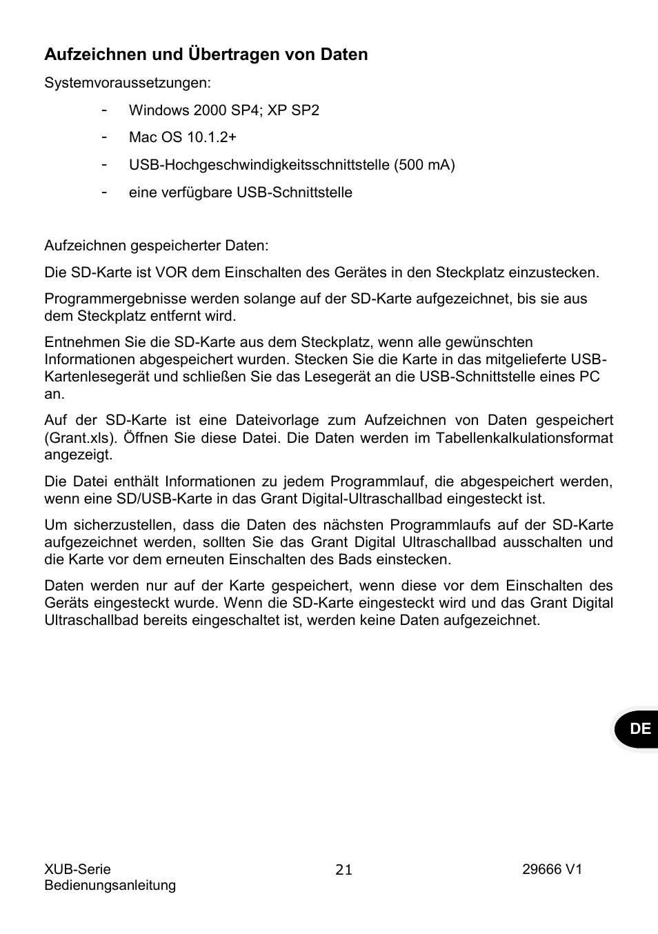 Aufzeichnen und übertragen von daten | Grant Instruments XUB Series User Manual | Page 85 / 156