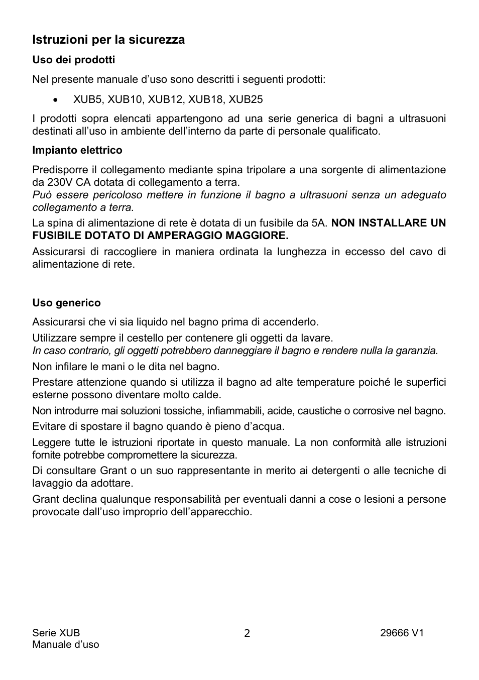 Istruzioni per la sicurezza | Grant Instruments XUB Series User Manual | Page 96 / 156