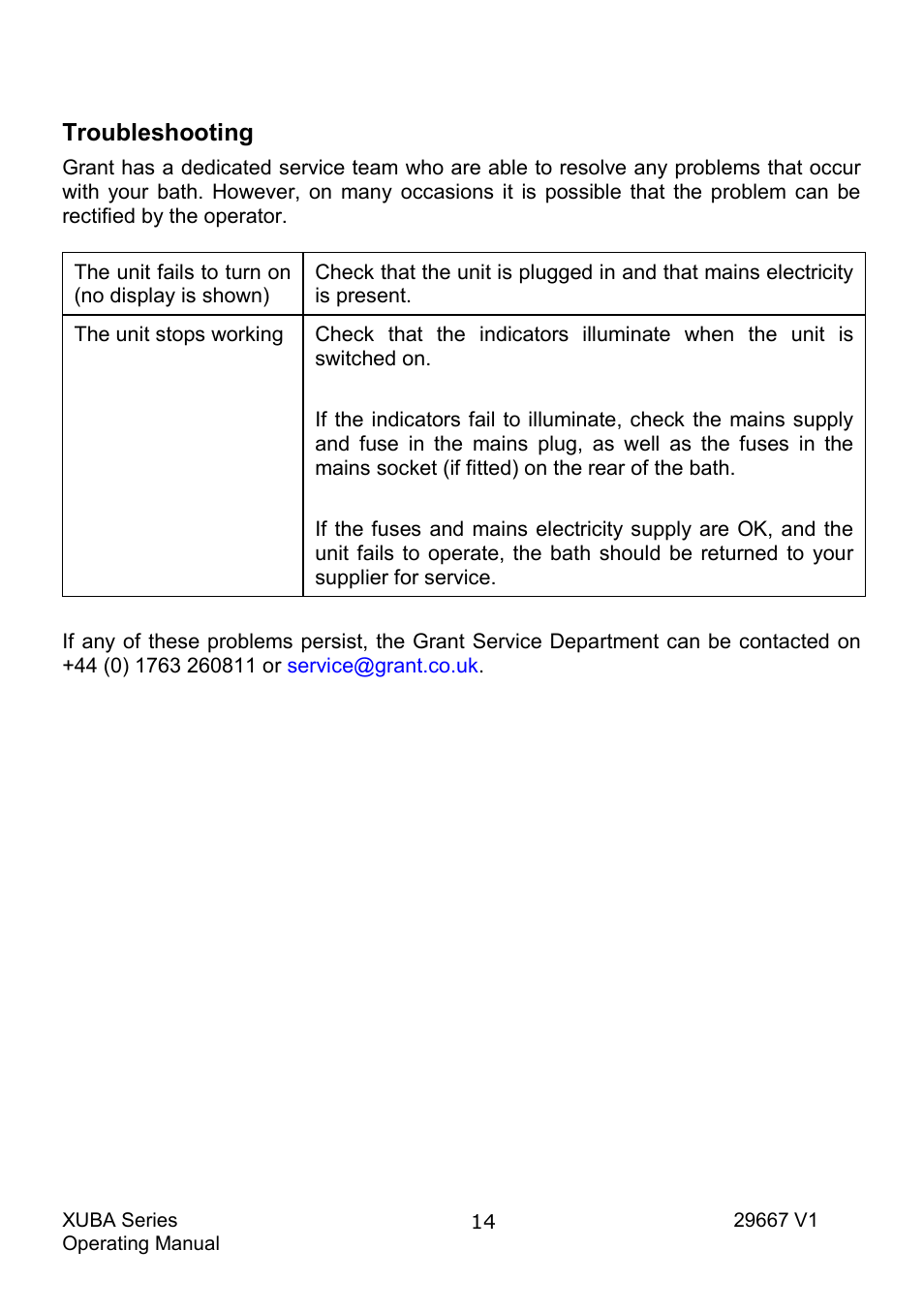 Troubleshooting | Grant Instruments XUBA Series User Manual | Page 16 / 94