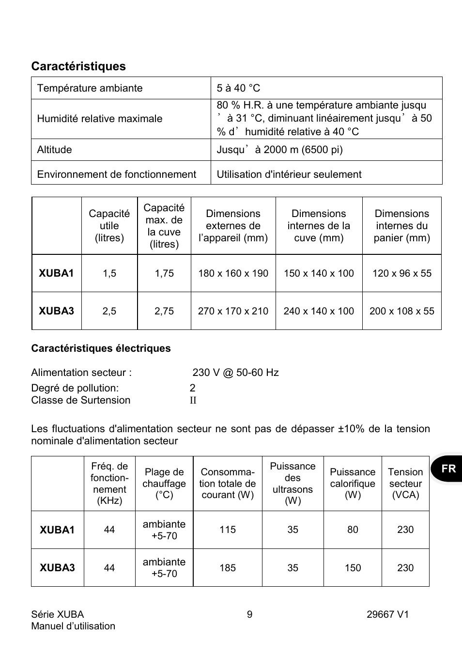 Caractéristiques | Grant Instruments XUBA Series User Manual | Page 29 / 94