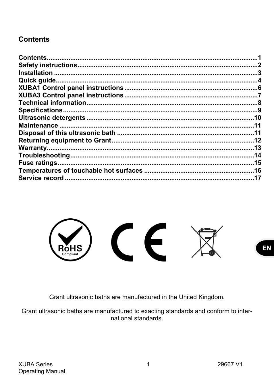 Grant Instruments XUBA Series User Manual | Page 3 / 94