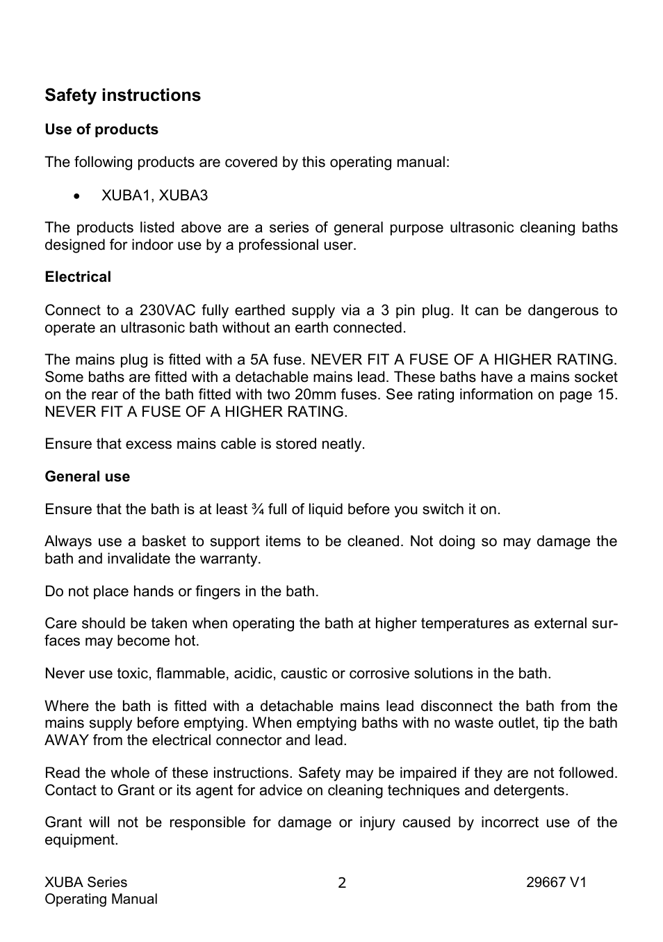 Safety instructions | Grant Instruments XUBA Series User Manual | Page 4 / 94