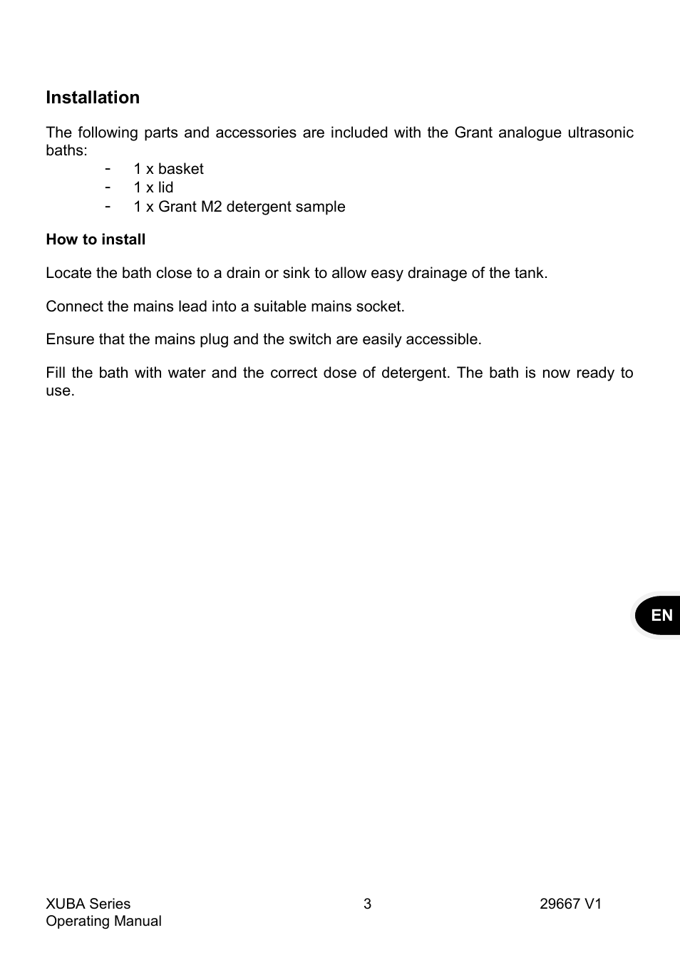 Installation | Grant Instruments XUBA Series User Manual | Page 5 / 94