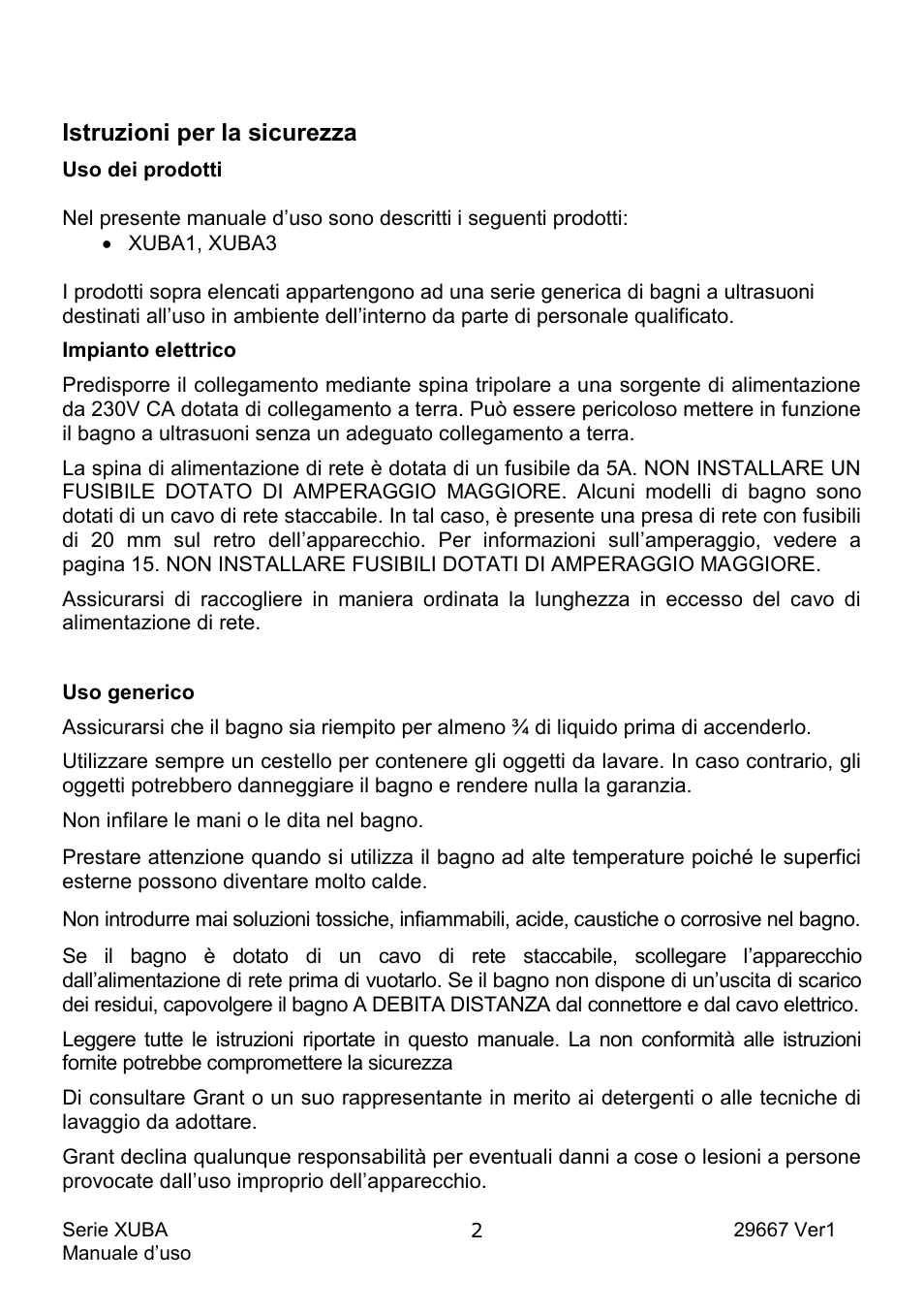 Istruzioni per la sicurezza | Grant Instruments XUBA Series User Manual | Page 58 / 94