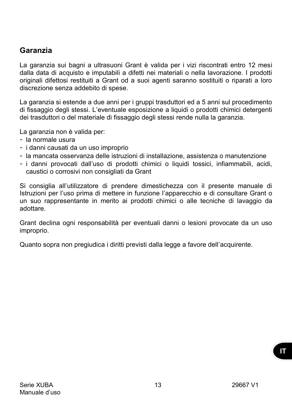Garanzia | Grant Instruments XUBA Series User Manual | Page 69 / 94
