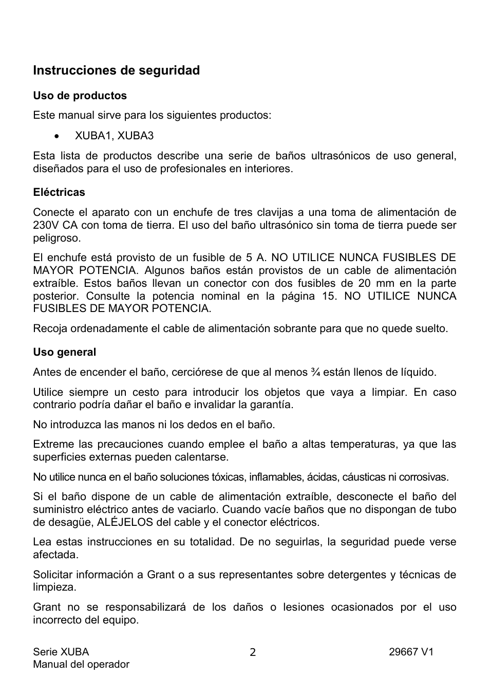 Instrucciones de seguridad | Grant Instruments XUBA Series User Manual | Page 76 / 94