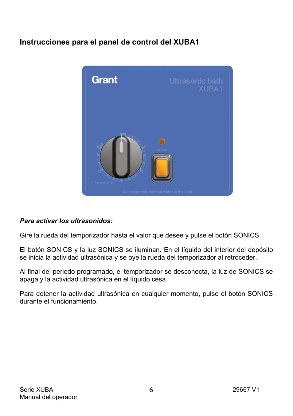 Instrucciones para el panel de control del xuba1 | Grant Instruments XUBA Series User Manual | Page 80 / 94