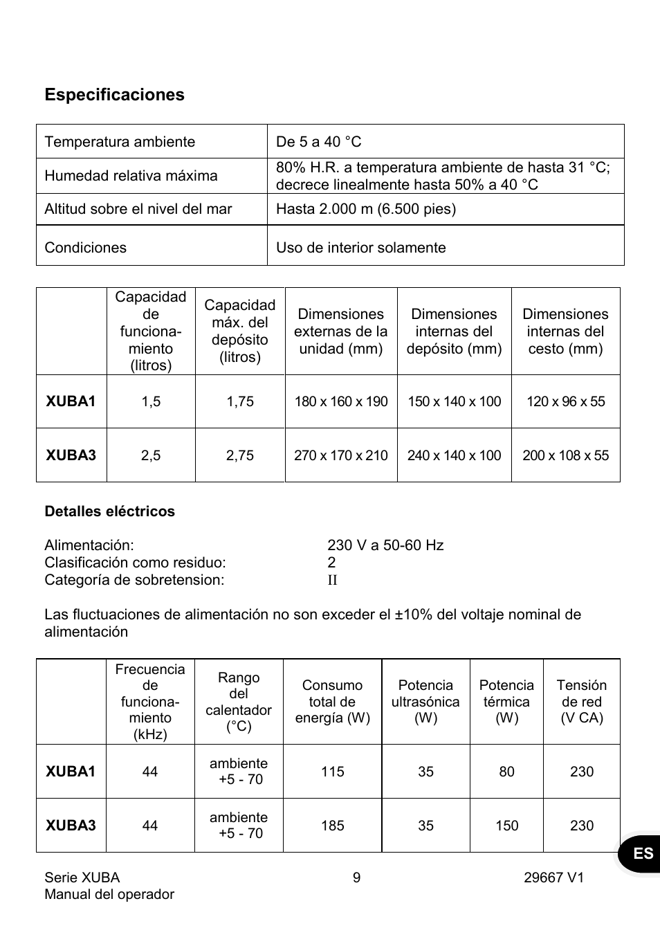 Especificaciones | Grant Instruments XUBA Series User Manual | Page 83 / 94
