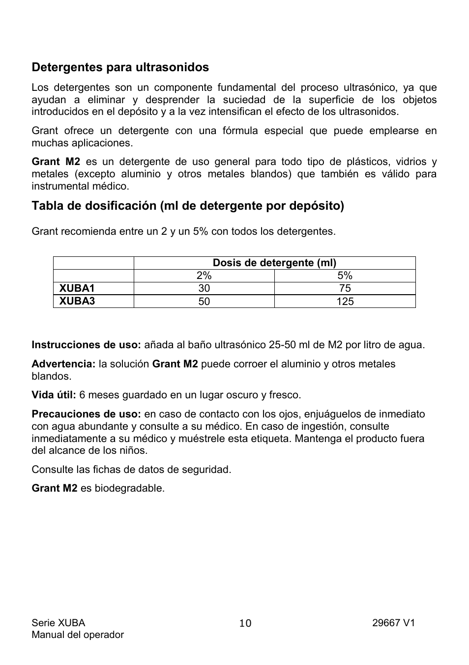 Detergentes para ultrasonidos | Grant Instruments XUBA Series User Manual | Page 84 / 94