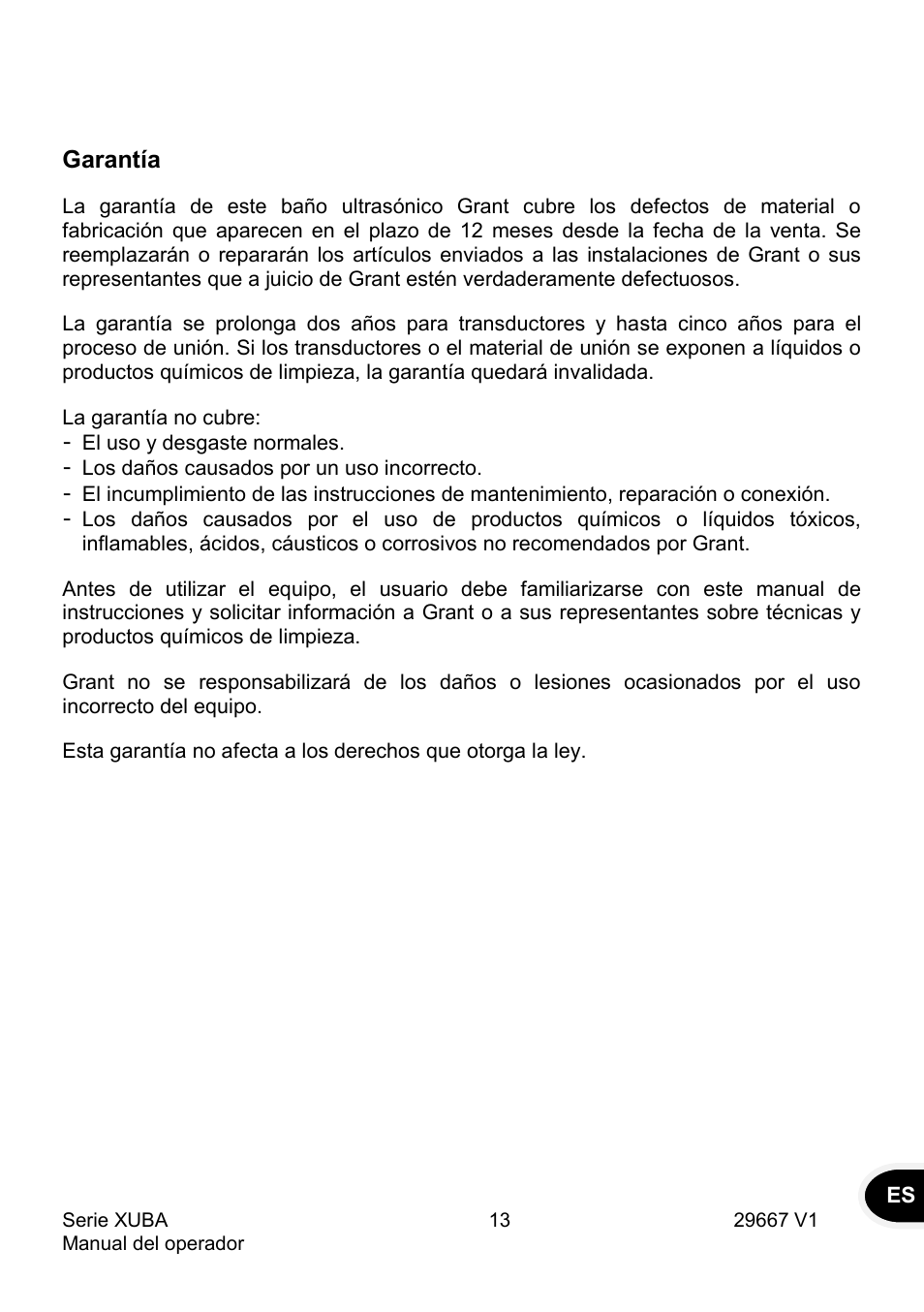 Garantía | Grant Instruments XUBA Series User Manual | Page 87 / 94