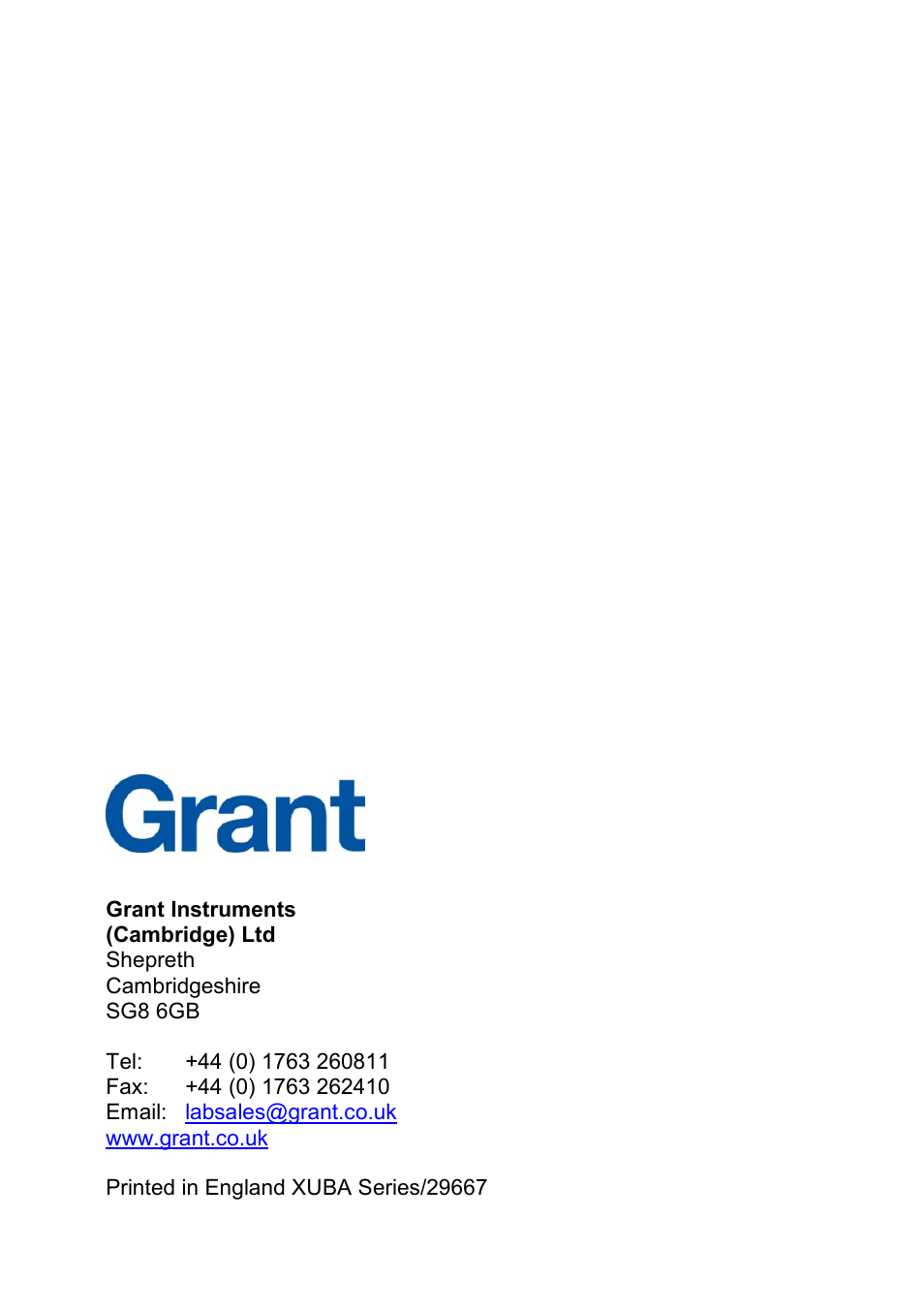 Grant Instruments XUBA Series User Manual | Page 94 / 94