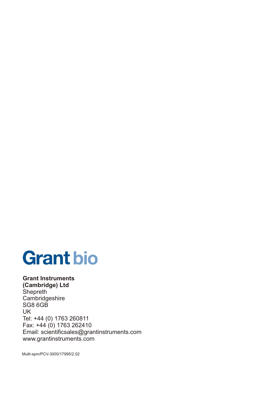 Grant Instruments PCV-3000 User Manual | Page 16 / 16