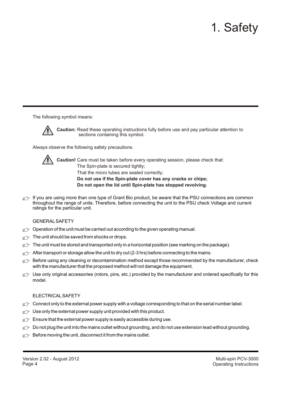 Safety | Grant Instruments PCV-3000 User Manual | Page 4 / 16