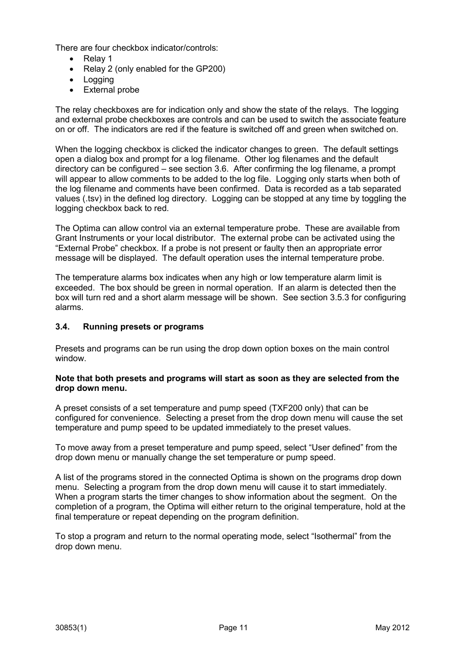 Running presets or programs | Grant Instruments Labwise User Manual | Page 11 / 24