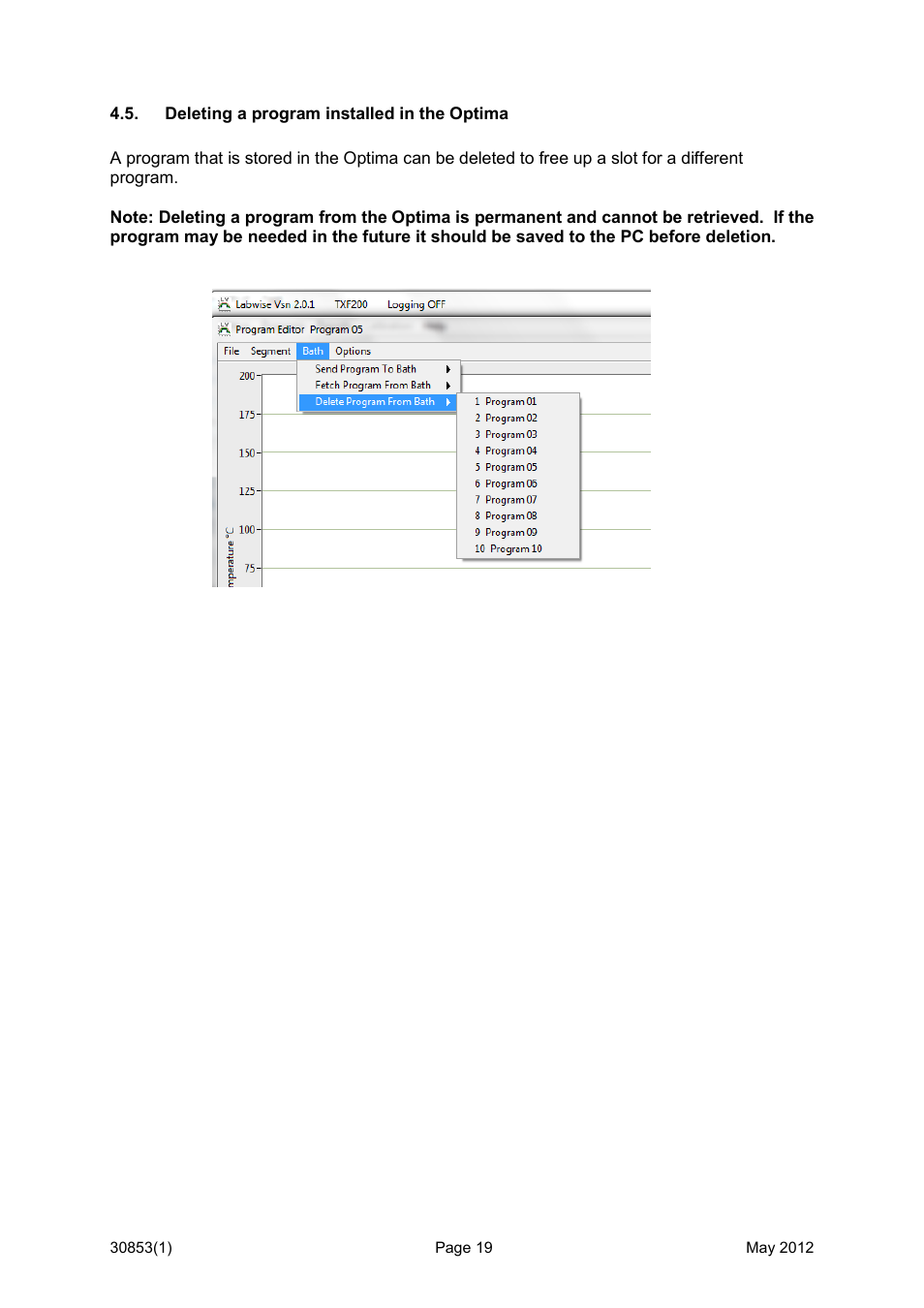 Deleting a program installed in the optima | Grant Instruments Labwise User Manual | Page 19 / 24